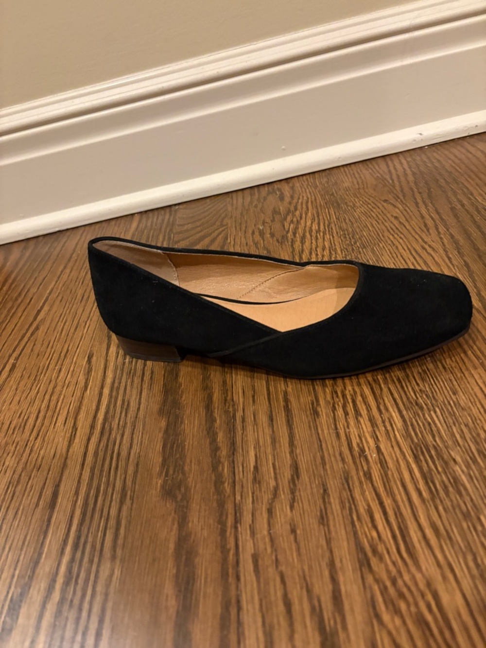 Crown Vintage Black Suede Square-Toe Low Heel Flat